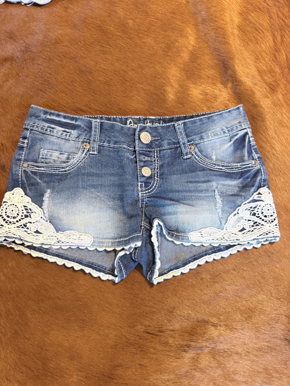 Amethyst Jeans Blue Denim Shorts with White Lace Trim